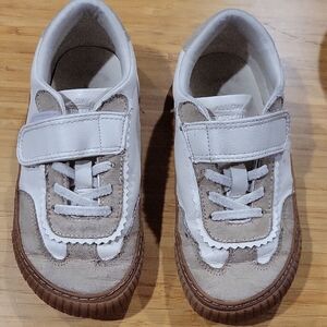 Kids White and Brown Velcro Sneakers